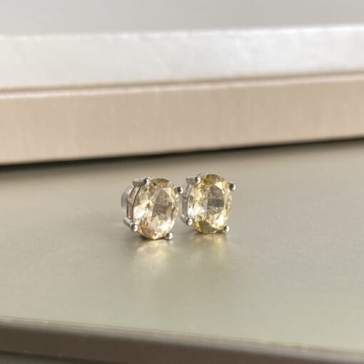 Hoa tai nụ bạc đá citrine cắt giác